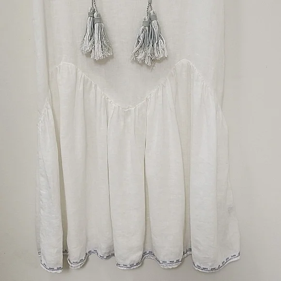Jonny Was Pete & Greta White 100% Linen Chunky Tassel Boho Drop Waist Dress XS - Picture 4 of 16